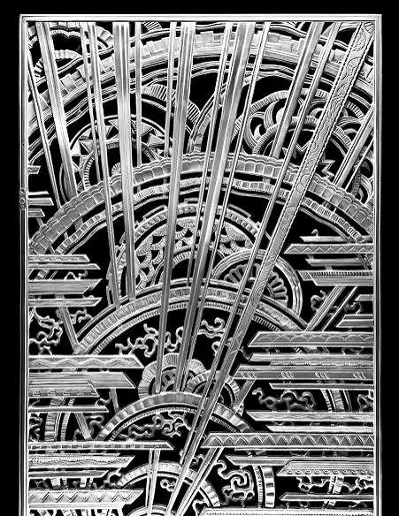 Bronze lobby gate with a sunburst motif