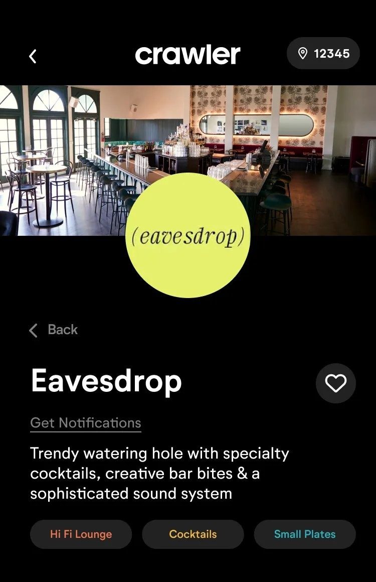 Crawler venue page for Eavesdrop